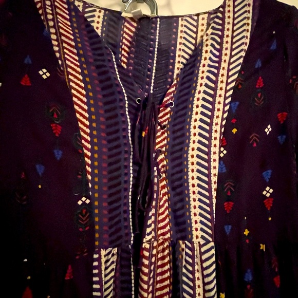 Umgee Westen Bohemian Navy Multi Patterns lace up bodice size large - Picture 1 of 11
